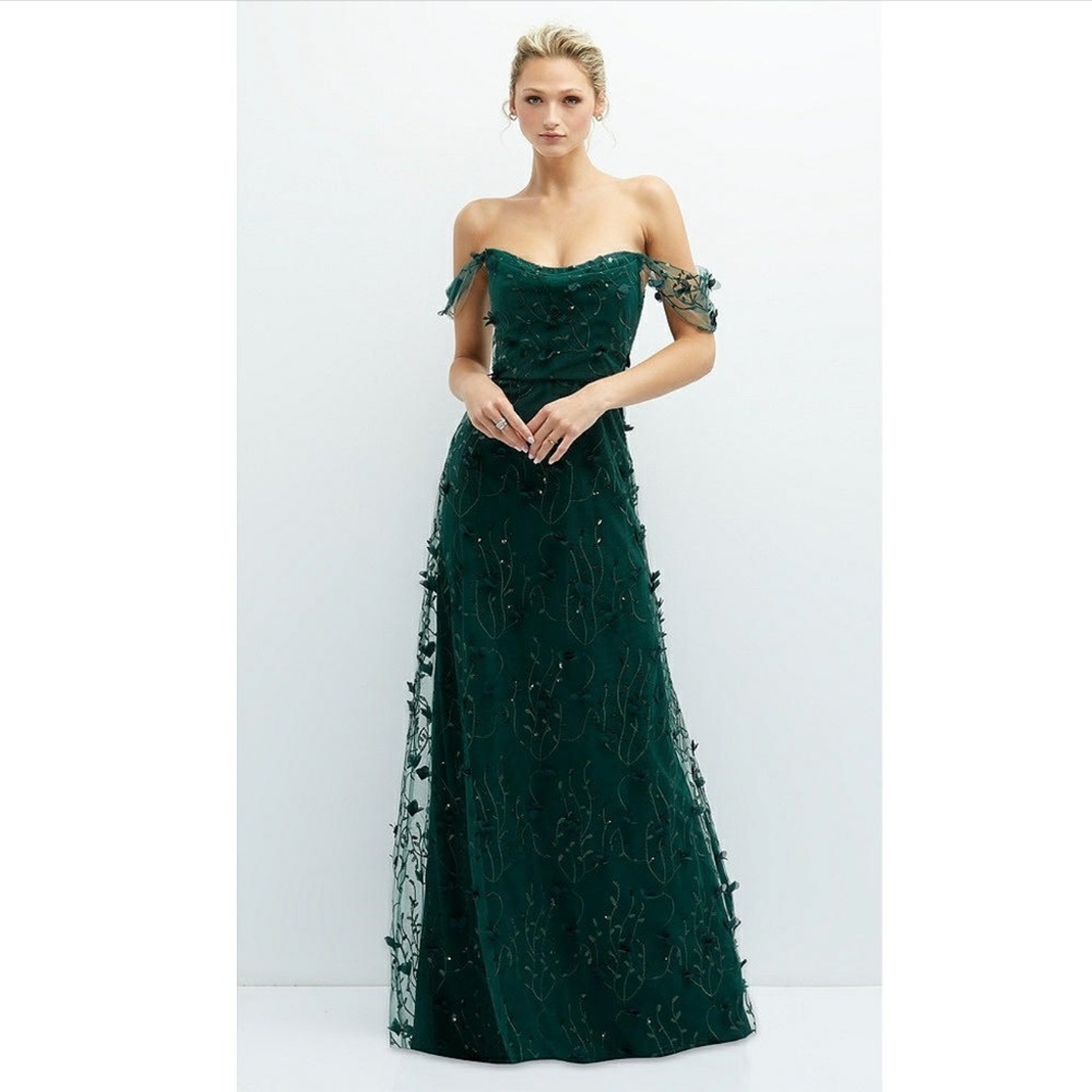 Dessy Collection: 3D Embroidered Off the Shoulder Gown